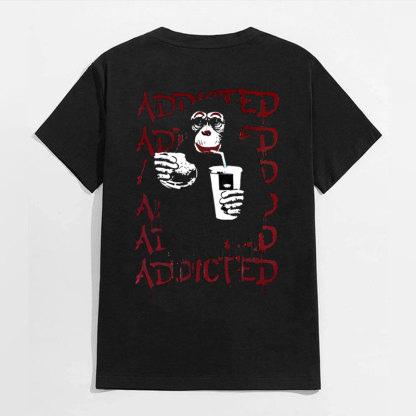 ADDICTED Skull Drinking and Eating Print T-Shirt