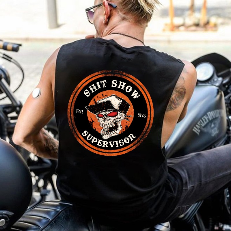 SHIT SHOW SUPERVISOR Skull Black Print Vest