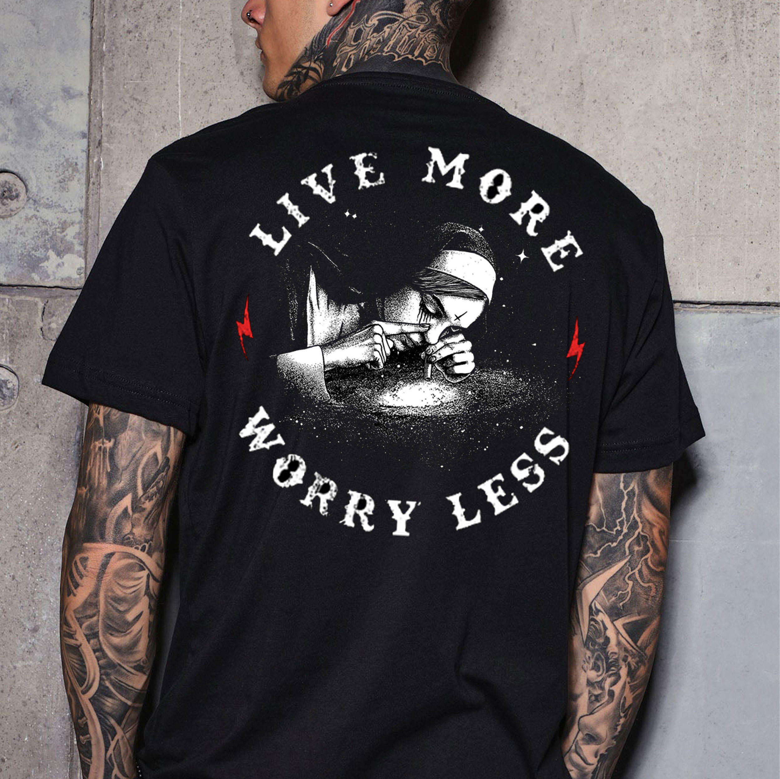 LIVE MORE WORRY LESS Nun Smoking Black Print T-Shirt
