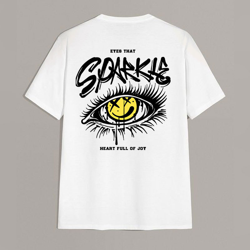 EYES THAT SPARKLE Emoji Eye White Print T-shirt
