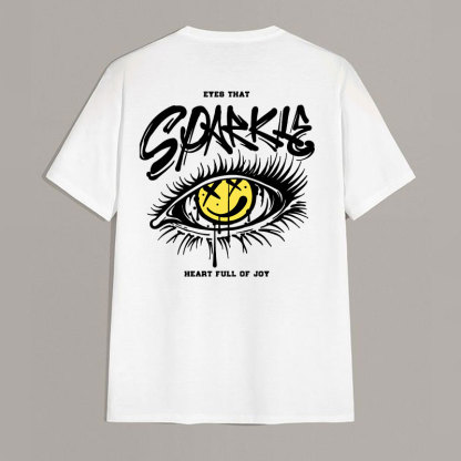 EYES THAT SPARKLE Emoji Eye White Print T-shirt