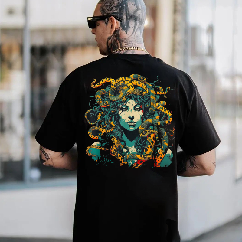 Gothic Queen with Snakes Black Print T-Shirt