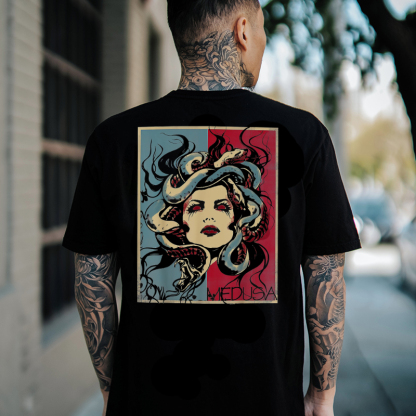 MEDUSA Evil Lady with Snake Black Print T-Shirt