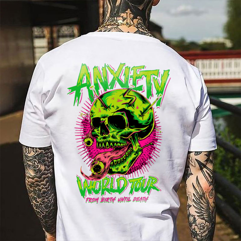 ANXIETY WORLD TOUR Skull Black Print T-Shirt