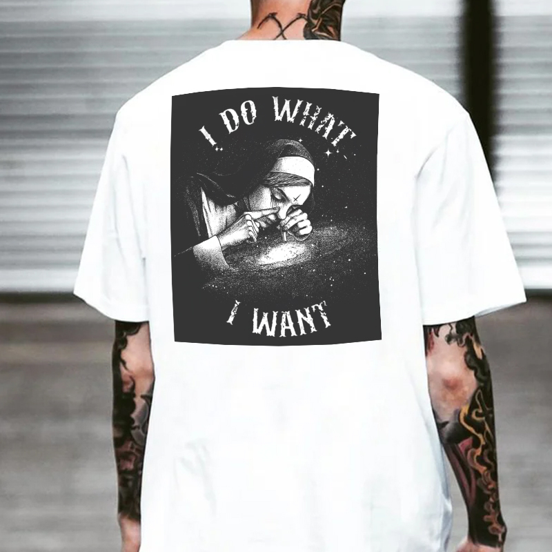 I DO WHAT I WANT Nun Smoking Black Print T-Shirt