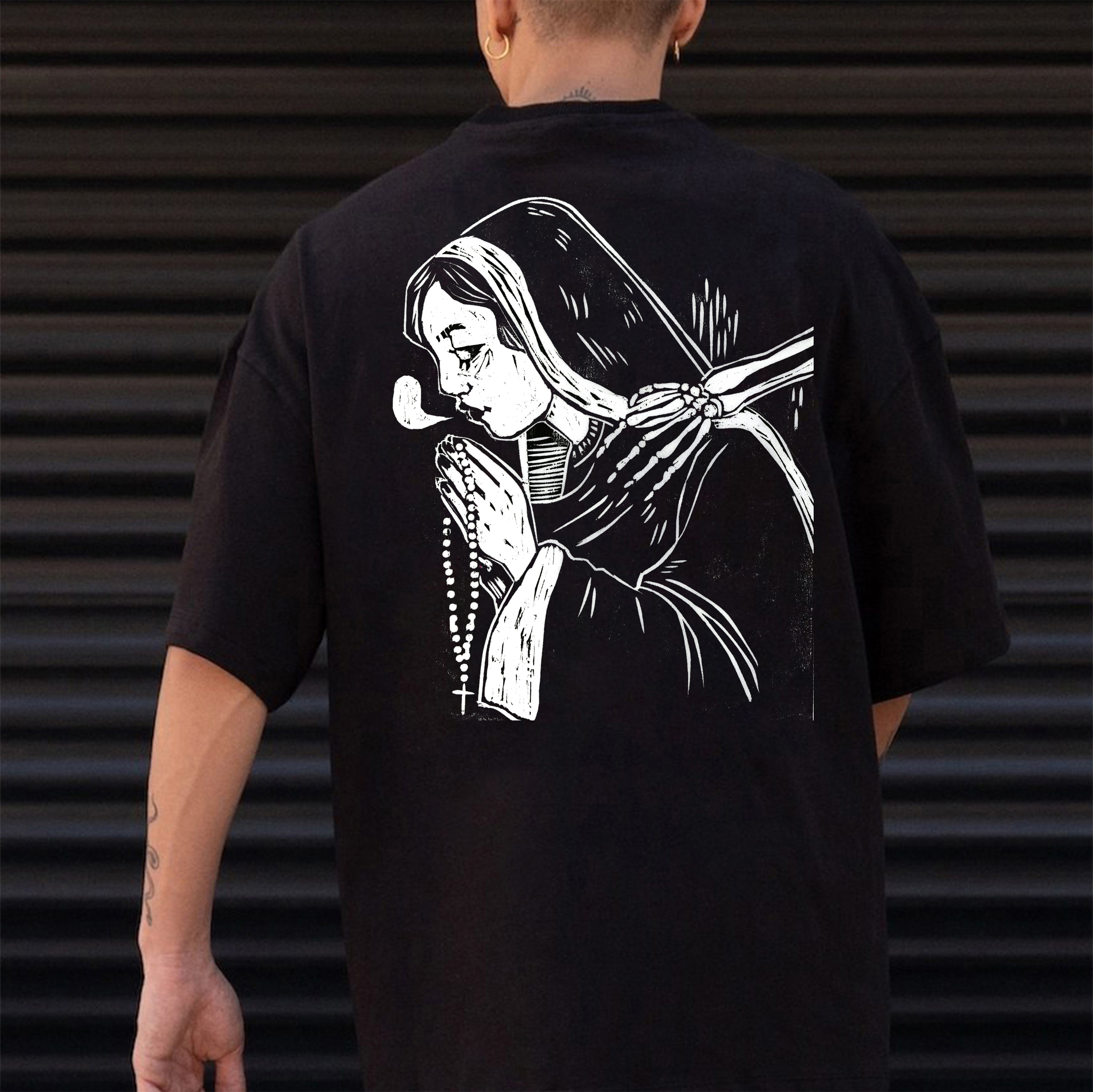 Praying Nun Black Print T-Shirt