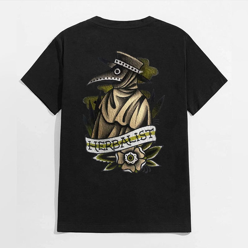 HERBALIST Gentle Doctor Crow at Midnight Black Print T-shirt