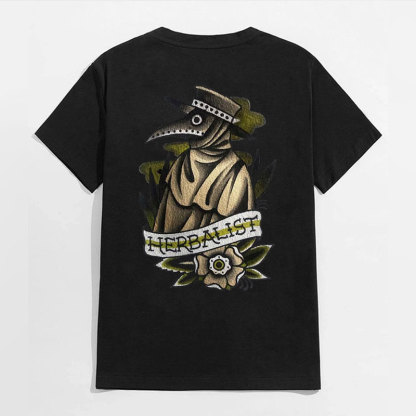 HERBALIST Gentle Doctor Crow at Midnight Black Print T-shirt