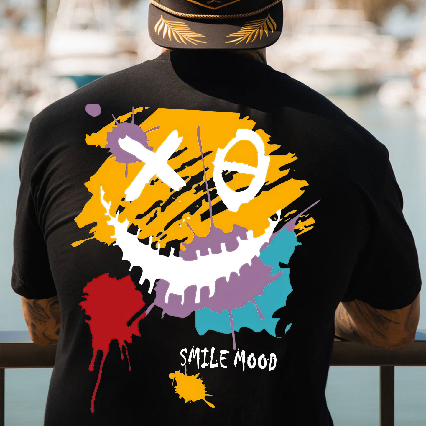 Evil Emoji Graffiti White Print T-Shirt