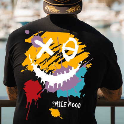 Evil Emoji Graffiti White Print T-Shirt