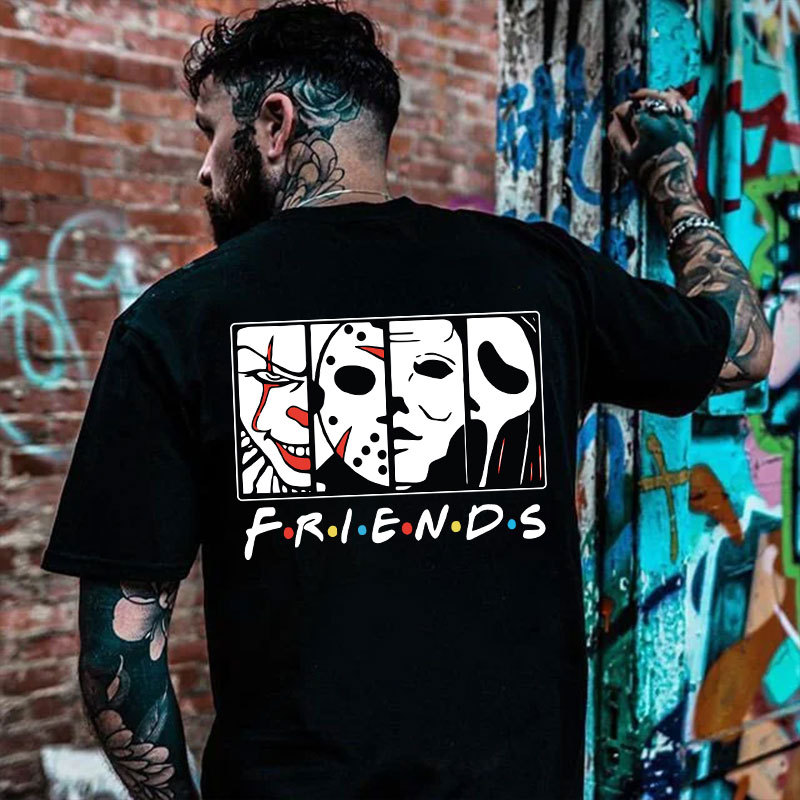 FRIENDS Clown and Grim Reaper Horrifying Casual White Print T-shirt