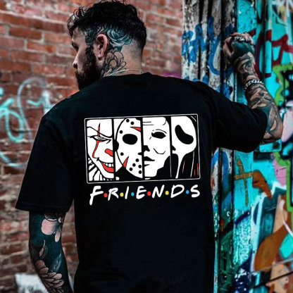 FRIENDS Clown and Grim Reaper Horrifying Casual White Print T-shirt