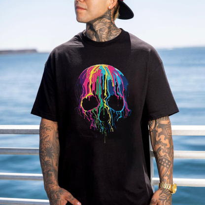 Rainbow Pigment on the Skull Black Print T-Shirt