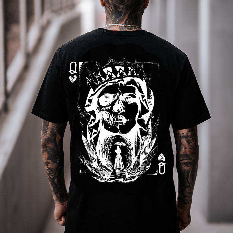 Poker Q Gloomy Queen Vintage Style White Print T-shirt