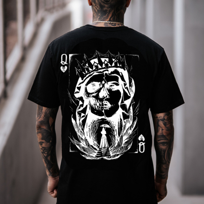 Poker Q Gloomy Queen Vintage Style White Print T-shirt