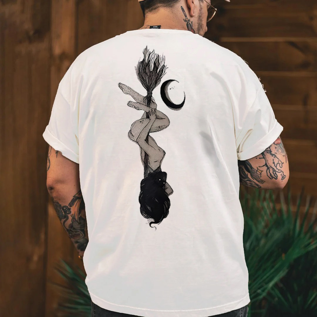 DARK Hair Yoga Girl Inverted White Print T-shirt