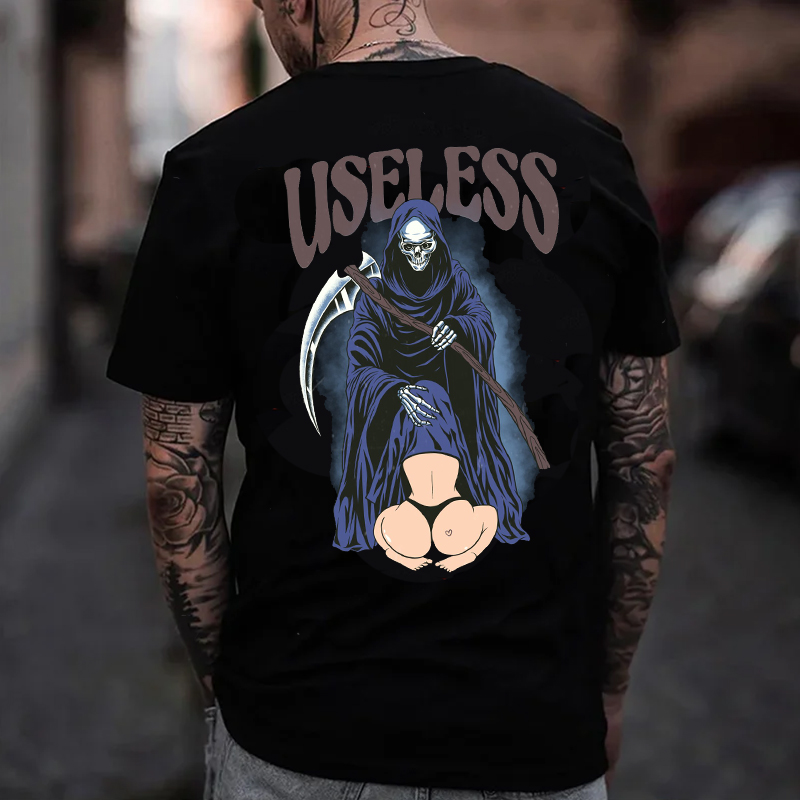 USELESS Skeleton Black Print T-shirt