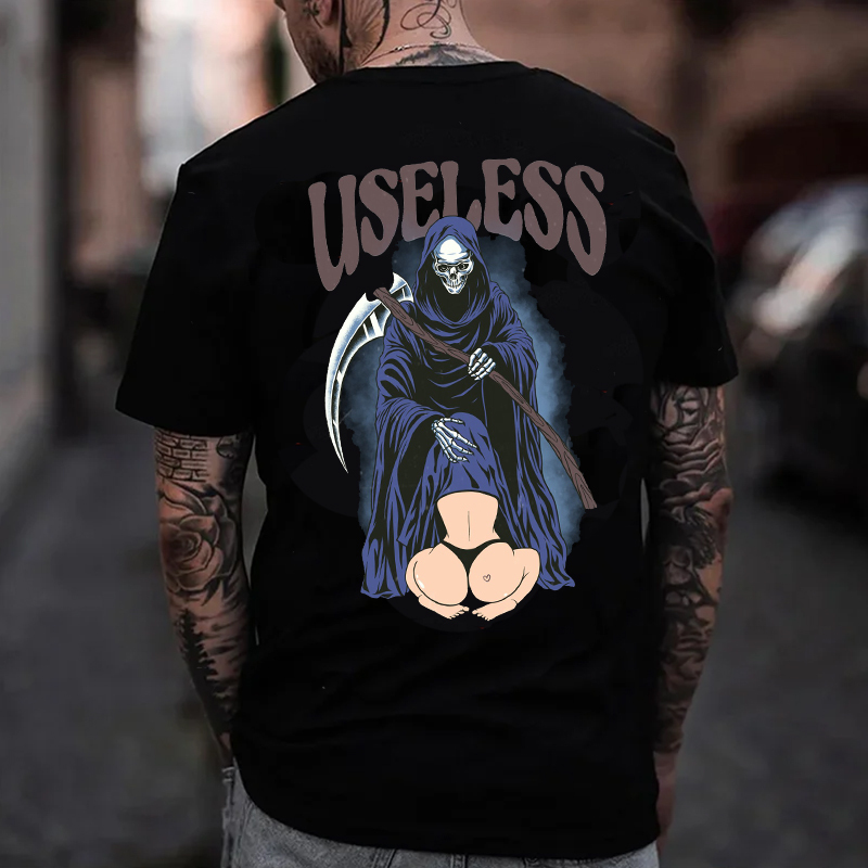 USELESS Skeleton Black Print T-shirt