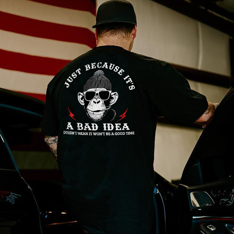 JUST BECAUSE IT'S A BAD IDEA Monkey Black Print T-Shirt