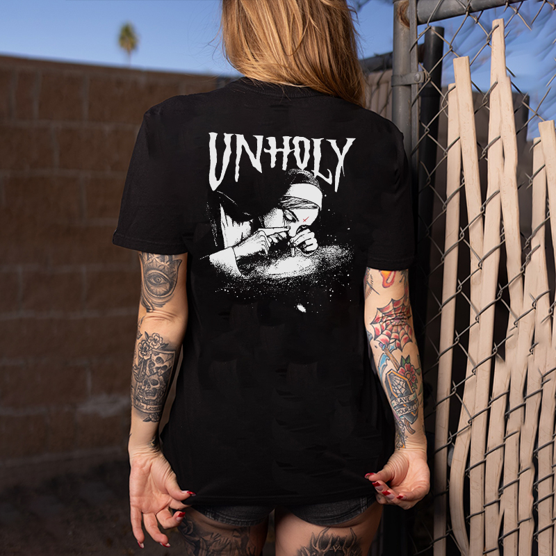 UNHOLY Nun Smoking Dark Style Print Women's T-shirt
