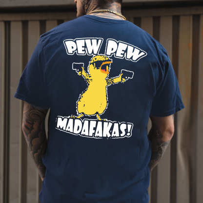 Yellow Duck Carries Pistol Letter Graphic Black Print T-shirt