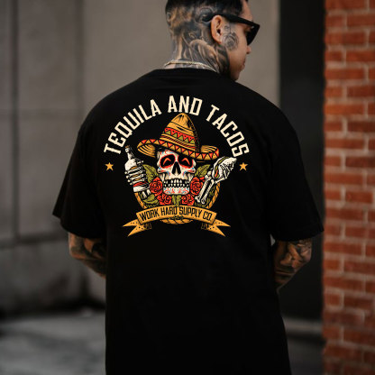 TEQUILA AND TACOS Skull and Roses Black Print T-Shirt