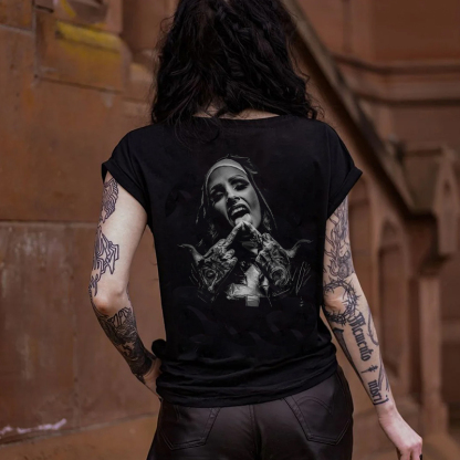 Fuck Gesture Nun Print Women's T-shirt