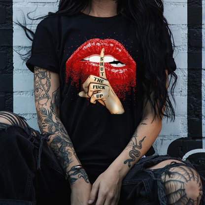 SHUT THE FUCK UP Red Lips Print Women's T-shirt