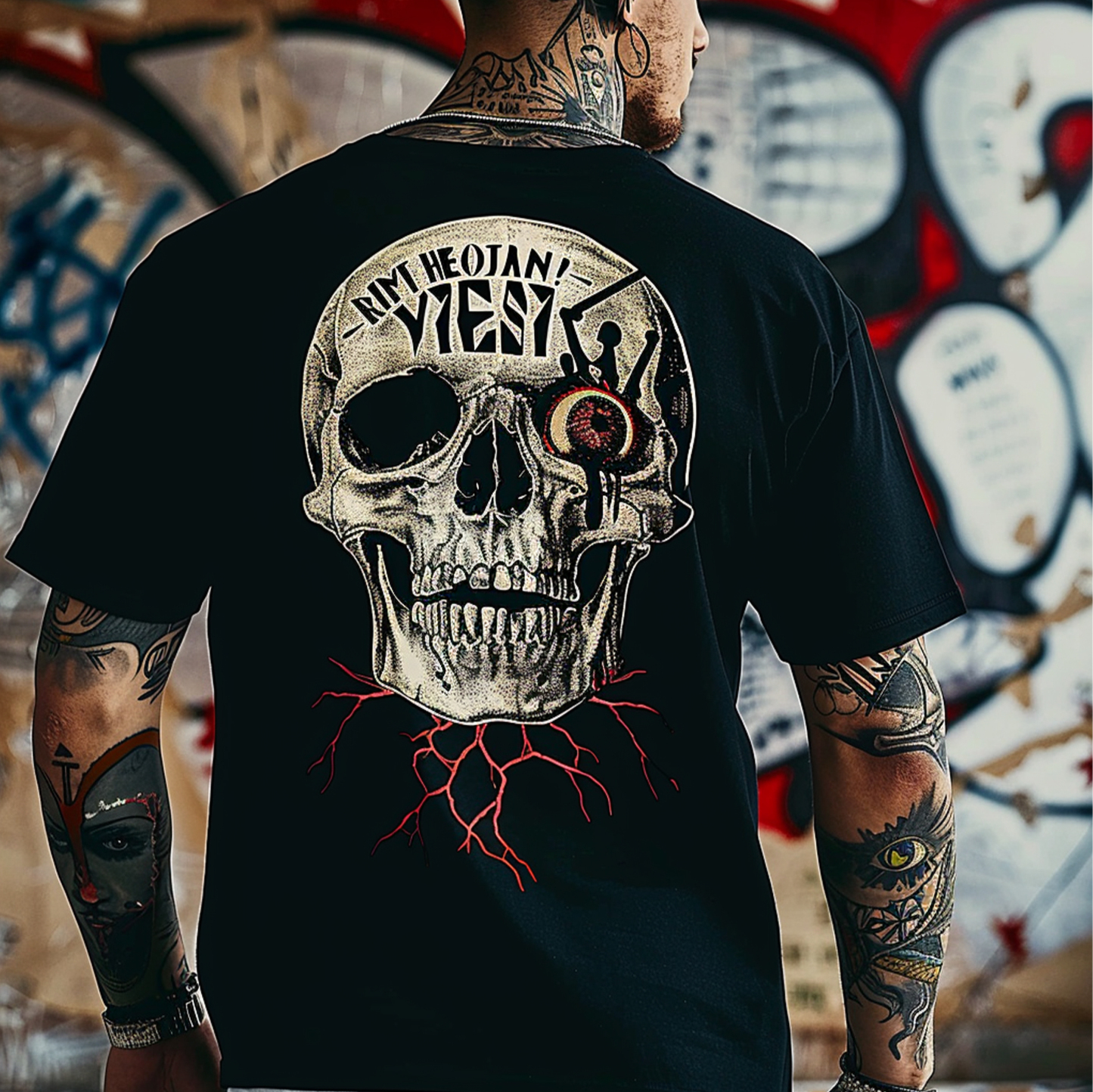 One-eyed Skull Black Print T-shirt