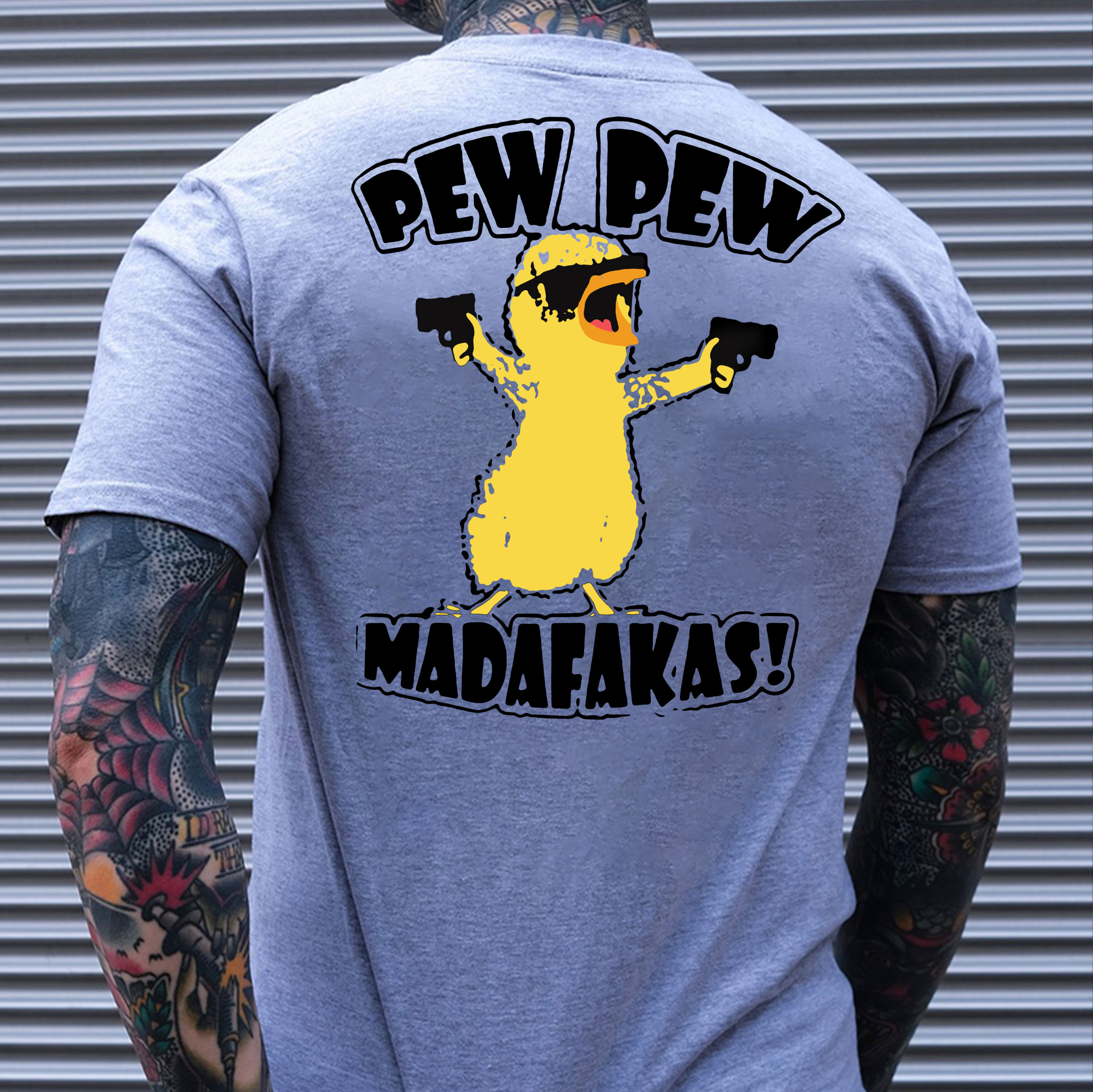 Yellow Duck Carries Pistol Letter Graphic Black Print T-shirt