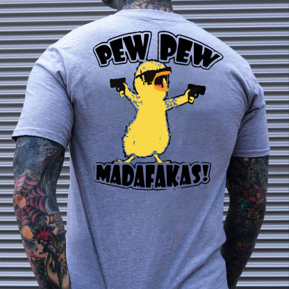 Yellow Duck Carries Pistol Letter Graphic Black Print T-shirt