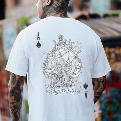 ACE OF SPADES Vintage Poker A White Print T-shirt