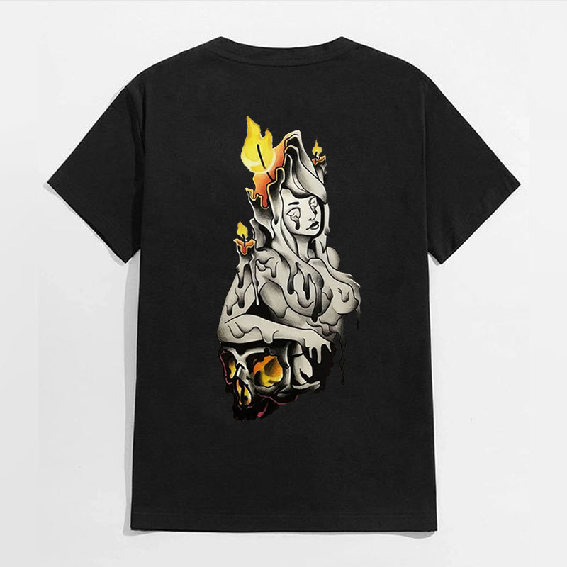 Burning Candle Nun with Wax Black Print T-shirt