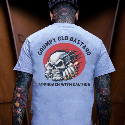 GRUMPY OLD BASTARD APPROACH WITH CAUTION Skull Black Print T-shirt