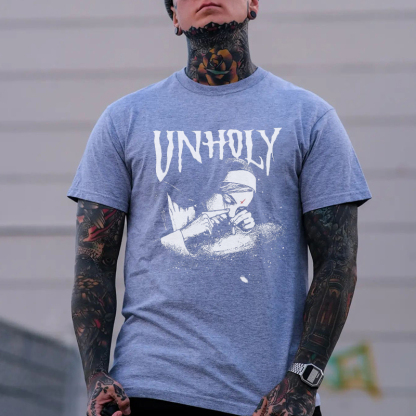 UNHOLY Nun Smoking Dark Style Black Print T-shirt