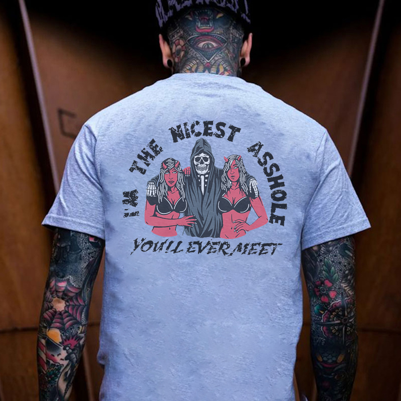 I'M THE NICEST ASSHOLE Skull Black Print T-Shirt