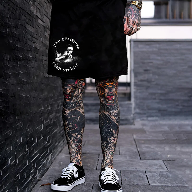 BAD DECISIONS GOOD STORIES Nun Smoking Print Men's Shorts