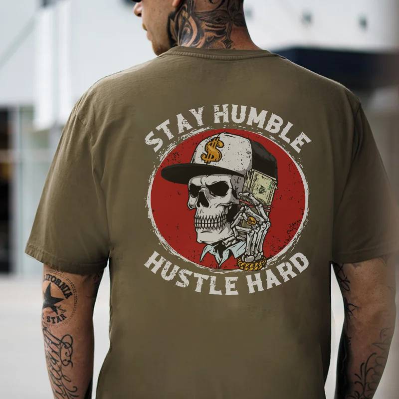 STAY HUMBLE HUSTLE HARD Skeleton Print Men's T-shirt