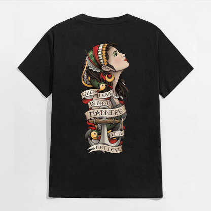 WHEN LOVE IS NOT MADNESS Gothic Girl Black Print T-shirt