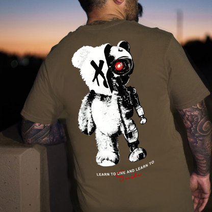 LEARN TO LIVE AND LEARN TO SMILE Deconstruction Bear Black Print T-shirt