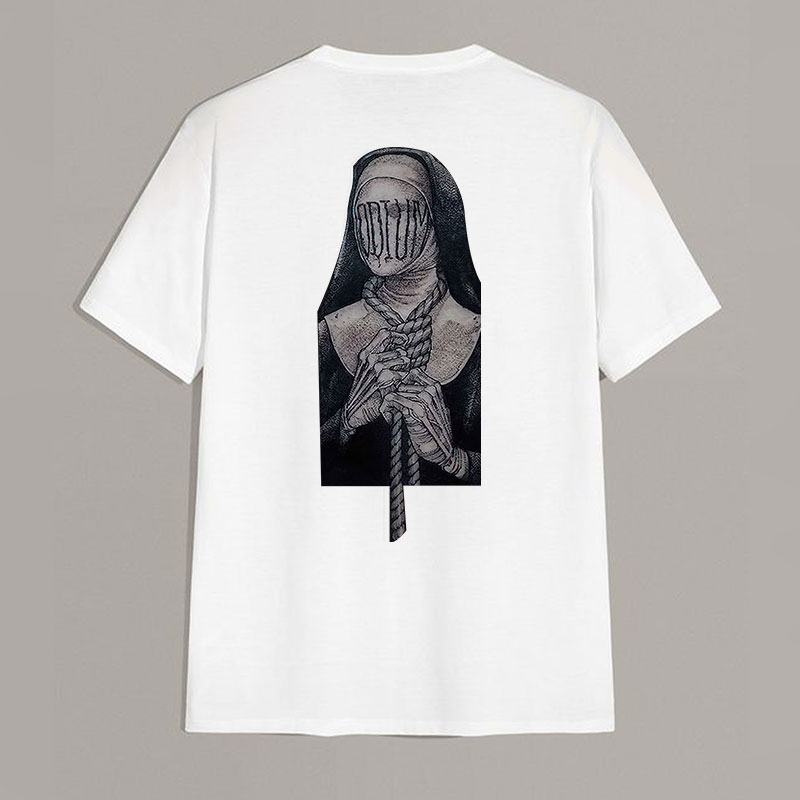 Nun with Letter on the Face Vintage White Print T-shirt
