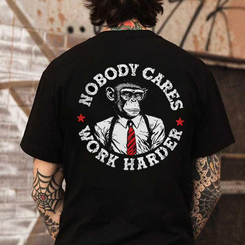 NOBODY CARES WORK HARDER Suit Monkey Print Men's T-shirt