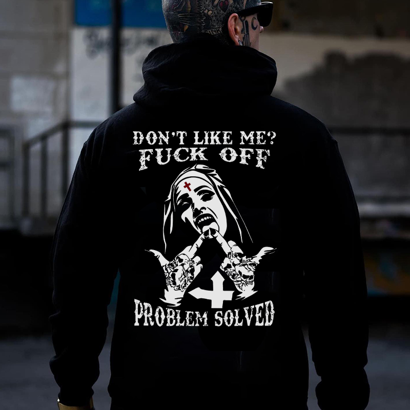 DON'T LIKE ME F*CK OFF Nun Black Print Hoodie Image - 1