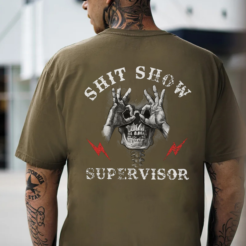 SHIT SHOW SUPERVISOR Skull Black Print T-Shirt