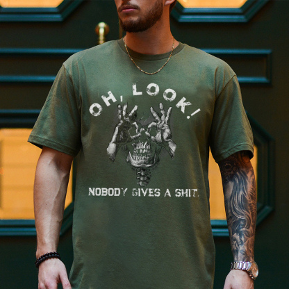 OH LOOK NOBODY GIVES A SHIT Skull With OK Print Men's T-shirt