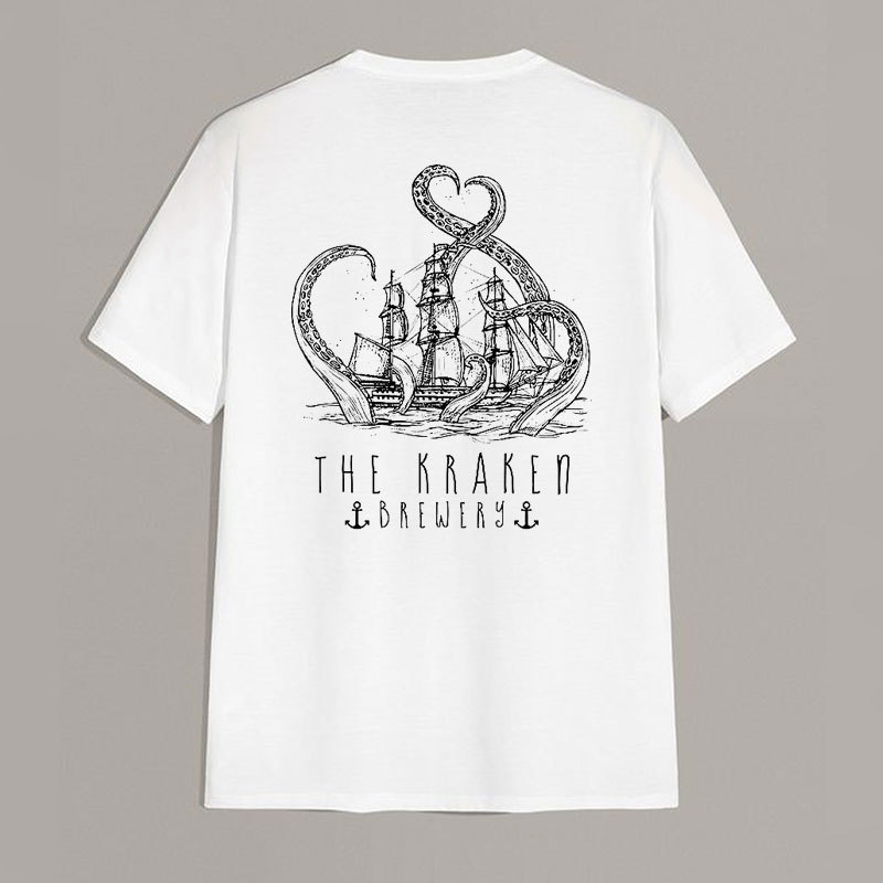 THE KRAKEN BREWERY Vintage Sailboat White Print T-shirt