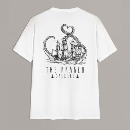 THE KRAKEN BREWERY Vintage Sailboat White Print T-shirt