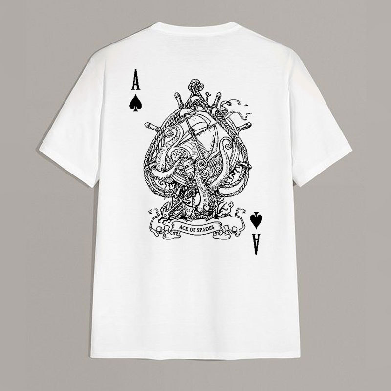 ACE OF SPADES Vintage Poker A White Print T-shirt