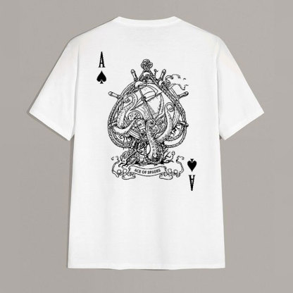 ACE OF SPADES Vintage Poker A White Print T-shirt