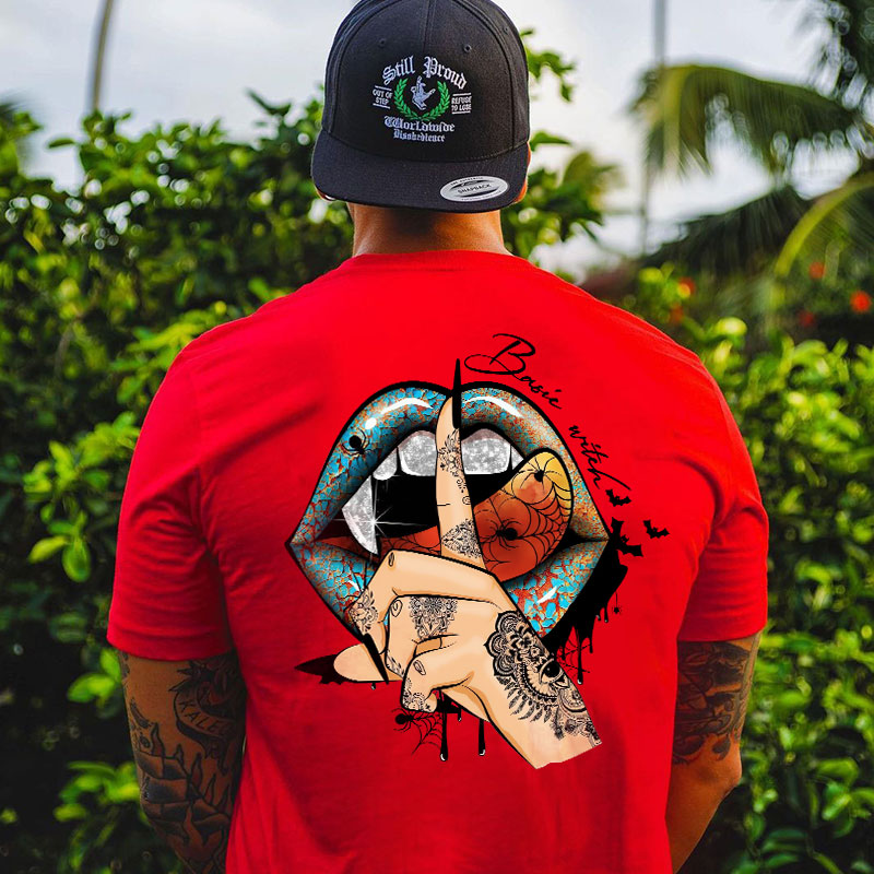 Keep Silence Gothic Style Lips Print Men's T-shirt